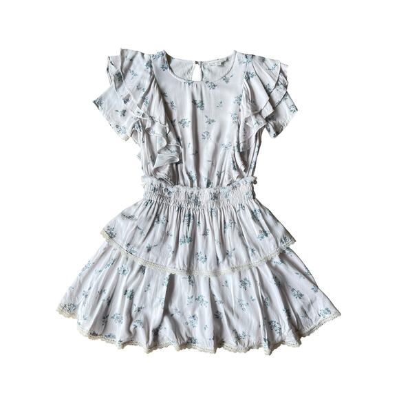 Shabby Chic White Blue Floral Ruffle Mini Dress Cottagecore - Size XS - Picture 2 of 9